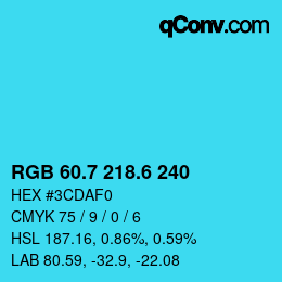 カラーコード: RGB 60.7 218.6 240 | qconv.com