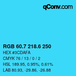 カラーコード: RGB 60.7 218.6 250 | qconv.com