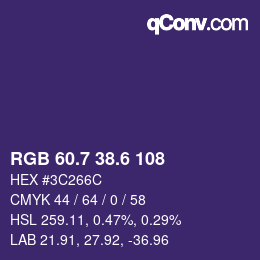 カラーコード: RGB 60.7 38.6 108 | qconv.com