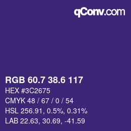 カラーコード: RGB 60.7 38.6 117 | qconv.com