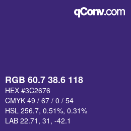 カラーコード: RGB 60.7 38.6 118 | qconv.com