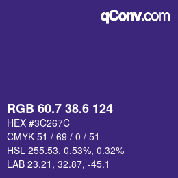 カラーコード: RGB 60.7 38.6 124 | qconv.com
