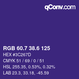 カラーコード: RGB 60.7 38.6 125 | qconv.com
