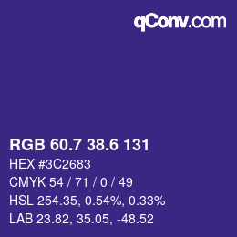 カラーコード: RGB 60.7 38.6 131 | qconv.com