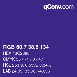カラーコード: RGB 60.7 38.6 134 | qconv.com