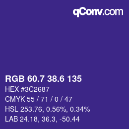 カラーコード: RGB 60.7 38.6 135 | qconv.com