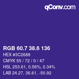 カラーコード: RGB 60.7 38.6 136 | qconv.com