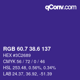 カラーコード: RGB 60.7 38.6 137 | qconv.com