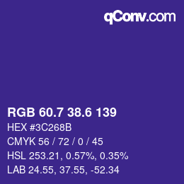 カラーコード: RGB 60.7 38.6 139 | qconv.com