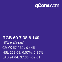 カラーコード: RGB 60.7 38.6 140 | qconv.com