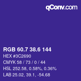 カラーコード: RGB 60.7 38.6 144 | qconv.com