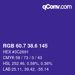 カラーコード: RGB 60.7 38.6 145 | qconv.com
