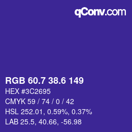 カラーコード: RGB 60.7 38.6 149 | qconv.com