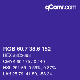 カラーコード: RGB 60.7 38.6 152 | qconv.com
