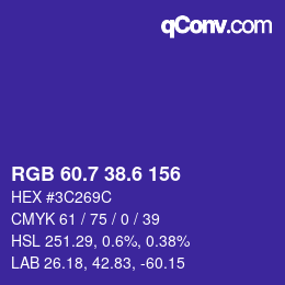カラーコード: RGB 60.7 38.6 156 | qconv.com