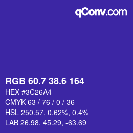 カラーコード: RGB 60.7 38.6 164 | qconv.com