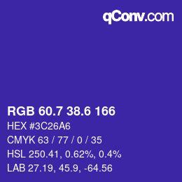 カラーコード: RGB 60.7 38.6 166 | qconv.com