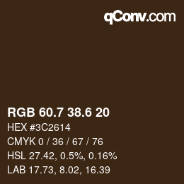 カラーコード: RGB 60.7 38.6 20 | qconv.com