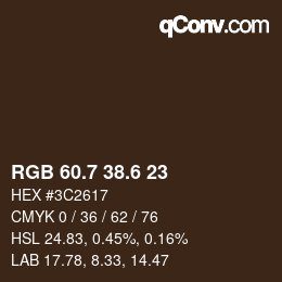 カラーコード: RGB 60.7 38.6 23 | qconv.com