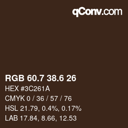 カラーコード: RGB 60.7 38.6 26 | qconv.com