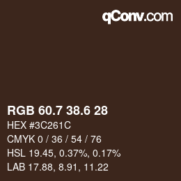 カラーコード: RGB 60.7 38.6 28 | qconv.com