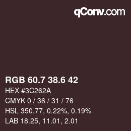 カラーコード: RGB 60.7 38.6 42 | qconv.com