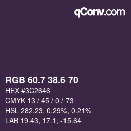 カラーコード: RGB 60.7 38.6 70 | qconv.com