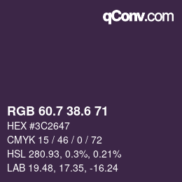 カラーコード: RGB 60.7 38.6 71 | qconv.com