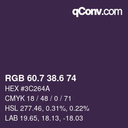カラーコード: RGB 60.7 38.6 74 | qconv.com