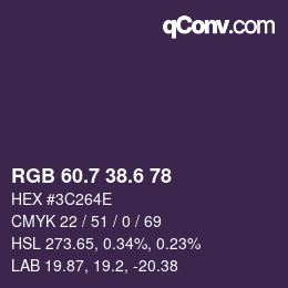 カラーコード: RGB 60.7 38.6 78 | qconv.com
