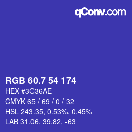 カラーコード: RGB 60.7 54 174 | qconv.com