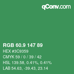カラーコード: RGB 60.9 147 89 | qconv.com