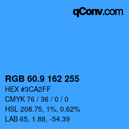 カラーコード: RGB 60.9 162 255 | qconv.com