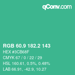 カラーコード: RGB 60.9 182.2 143 | qconv.com
