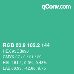 カラーコード: RGB 60.9 182.2 144 | qconv.com