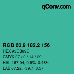 カラーコード: RGB 60.9 182.2 156 | qconv.com