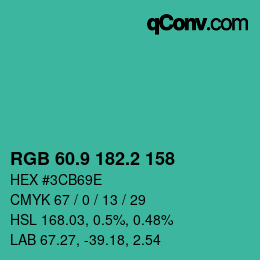 カラーコード: RGB 60.9 182.2 158 | qconv.com