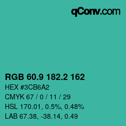 カラーコード: RGB 60.9 182.2 162 | qconv.com