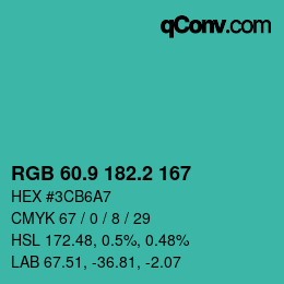 カラーコード: RGB 60.9 182.2 167 | qconv.com