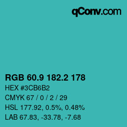 カラーコード: RGB 60.9 182.2 178 | qconv.com