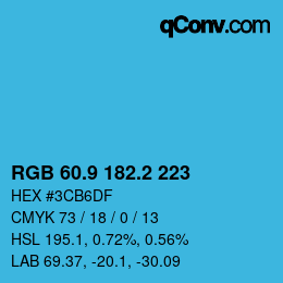 カラーコード: RGB 60.9 182.2 223 | qconv.com