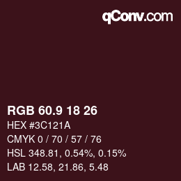 Color code: RGB 60.9 18 26 | qconv.com