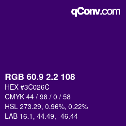 カラーコード: RGB 60.9 2.2 108 | qconv.com