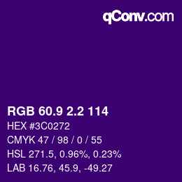 カラーコード: RGB 60.9 2.2 114 | qconv.com