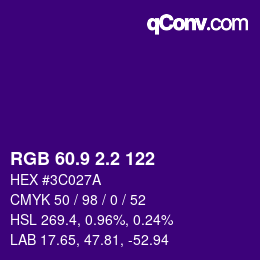 カラーコード: RGB 60.9 2.2 122 | qconv.com