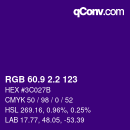 カラーコード: RGB 60.9 2.2 123 | qconv.com