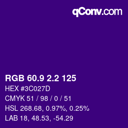 カラーコード: RGB 60.9 2.2 125 | qconv.com