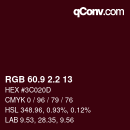 カラーコード: RGB 60.9 2.2 13 | qconv.com
