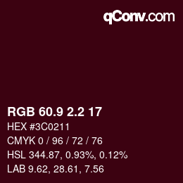 Color code: RGB 60.9 2.2 17 | qconv.com