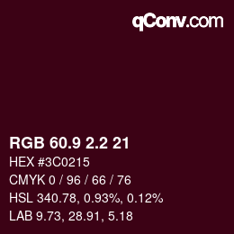 Color code: RGB 60.9 2.2 21 | qconv.com